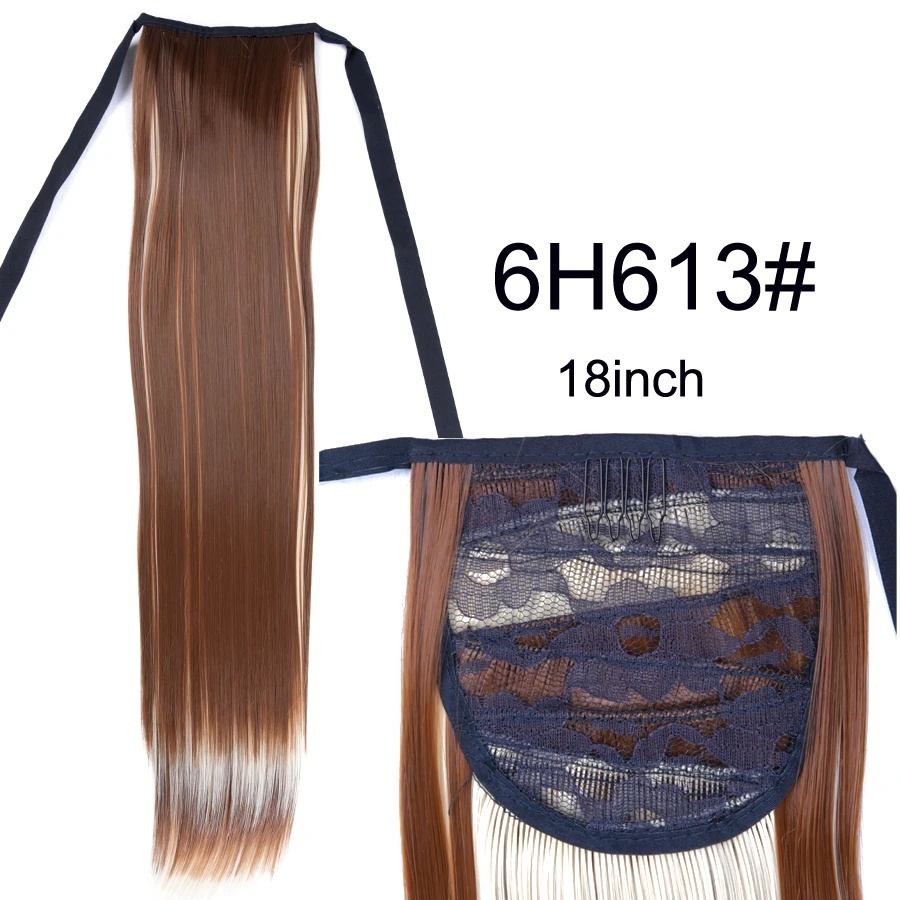 Leeons Long Straight Ponytail Synthetic Hair Extensions For Women Clip In Synthetic Pony Tail Hair Piece Red Ombre Colors 20\