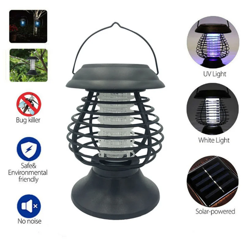 1pc Hot Sale Solar Insect Killer Mosquito Lamp White Light Purple Outdoor Lawn Led Electronic Mosquito Lamp