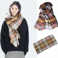 Luxury Brand Scarf 140*140 Oversized Checked Wrap Women Winter Frayed Cashmere Feel Scotish Tartan Organge Plaid Scarf Shawl
