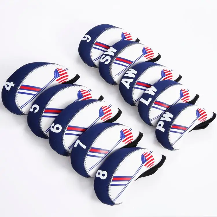 نادي الغولف الحديد غطاء الرأس الأبيض مع الأزرق لنا العلم Headcovers واحد الحجم تناسب جميع الحديد في الهواء الطلق إكسسوارات الغولف شحن مجاني