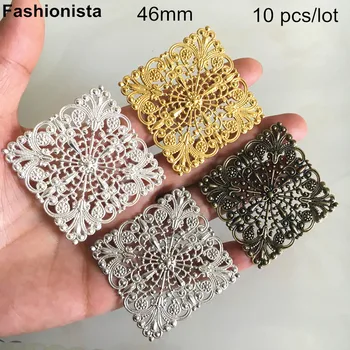 

10 pcs -46mm Flower Filigree Rhombus Connectors,Thick Brass Square Filigree Flowers Settings,Silver-color,Steel color,Bronze