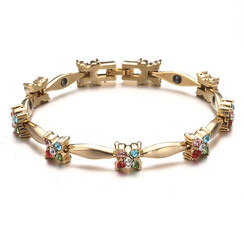 New Fashion Colorful Crystal Gem Woman Magnetic Bracelet Gold Color Copper Germanium Healing Jewelry Bio Energy Bangles - Окраска металла: flower