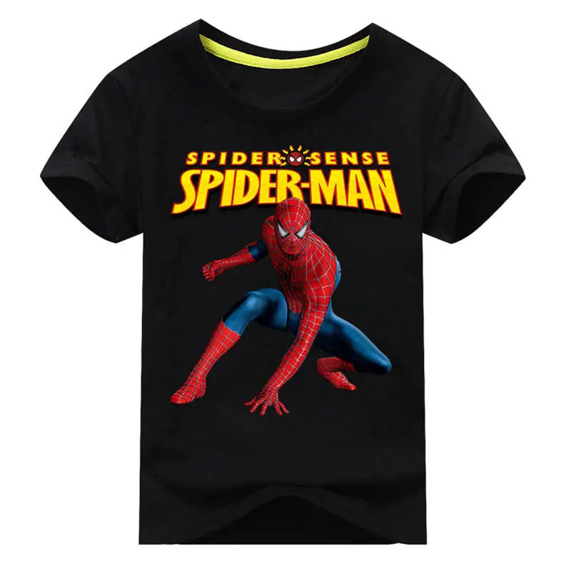 Летние футболки с принтом Человека-паука для мальчиков и девочек Повседневный костюм футболки из хлопка для малышей Одежда для детей Детская футболка с рисунком, DX200 - Цвет: Type1 Black