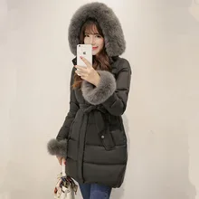 Real Fox Fur Collar Hooded Parka Nice New White Duck Down Long Women’s Winter Jacket Thick Warm Female Coat 2 Color S-XXL AW1125