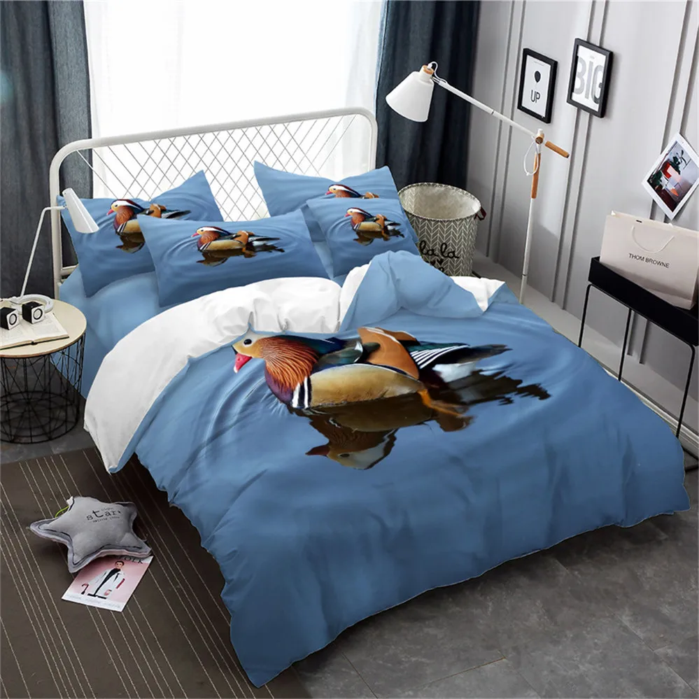 3D Animal Bedding Set Mandarin Duck Blue Lake Print Duvet Cover Set Chinese Style Couples Bed