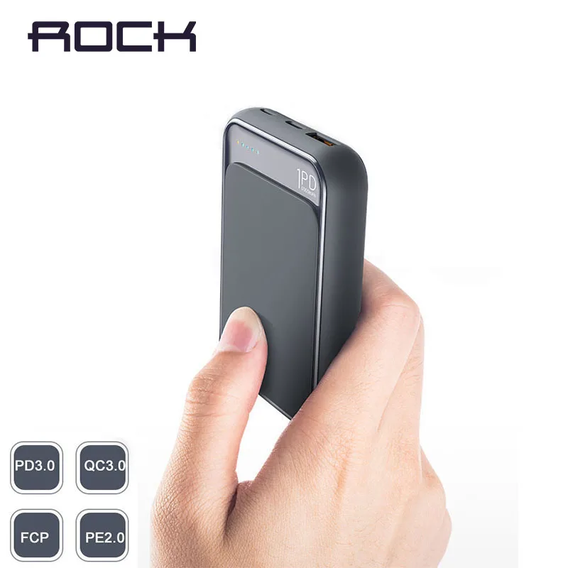 

ROCK Mini PD3.0 10000mah Power Bank,Portable External Battery QC3.0 FCP Fast Charging Powerbank For Xiaomi iPhone Samsung Huawei