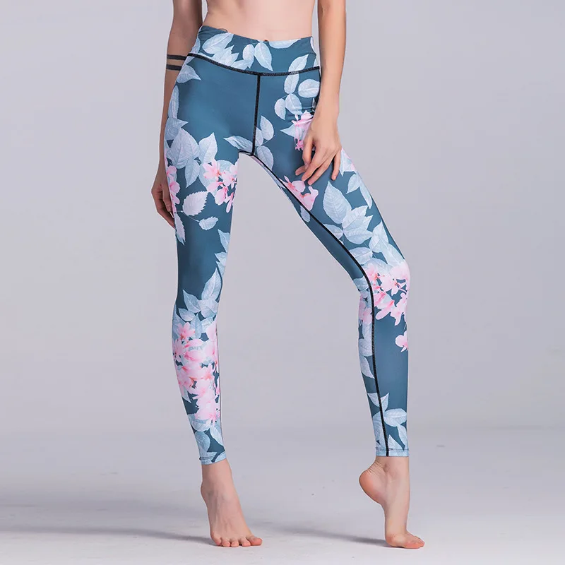 

2019 Women Flower Printed Yoga Sports Pants High Waist Fitness Running Legging Sweat Uptake Push Up Hip Casual Leggings