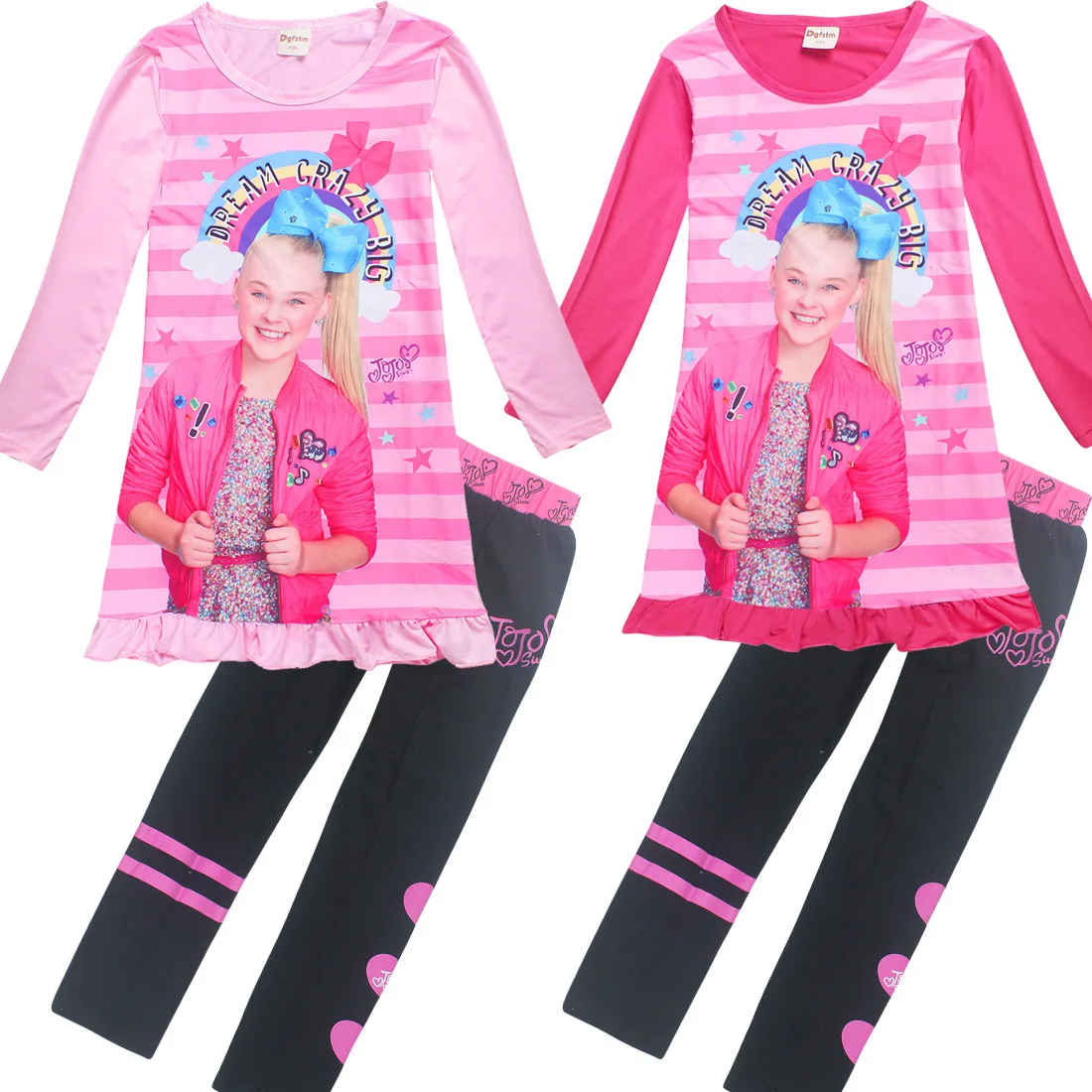 

2018 Pajamas for Girls Long Sleeve Dresses Cotton Pants Jojo Siwa Clothing Set Childrens Fancy Dress Moana Trolls Teens Clothes