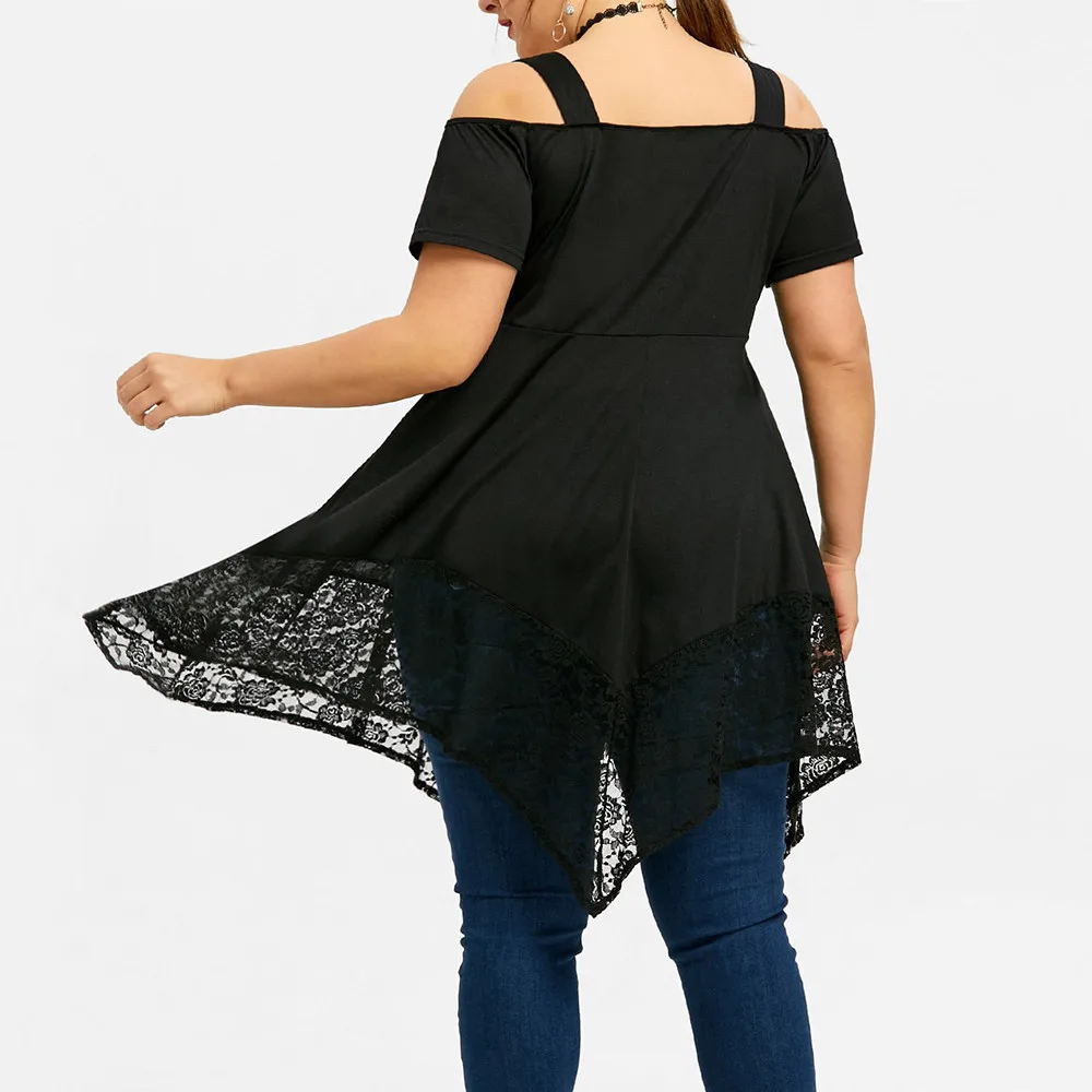 XL-5XL, модная женская кружевная Свободная Женская блузка с открытыми плечами размера плюс, Повседневная Блузка с коротким рукавом, летняя женская блуза