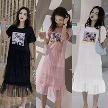 Новинка, горячее предложение, женское Плиссированное Сетчатое летнее платье в стиле пэчворк, бисероплетение, надпись, асимметричное отверстие, женское платье миди