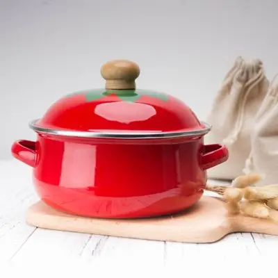 

Fashion Red Enamel Cooking Pot 1.5L Soup Pot Stock Pots Cookware For Gas And Induction Cooker