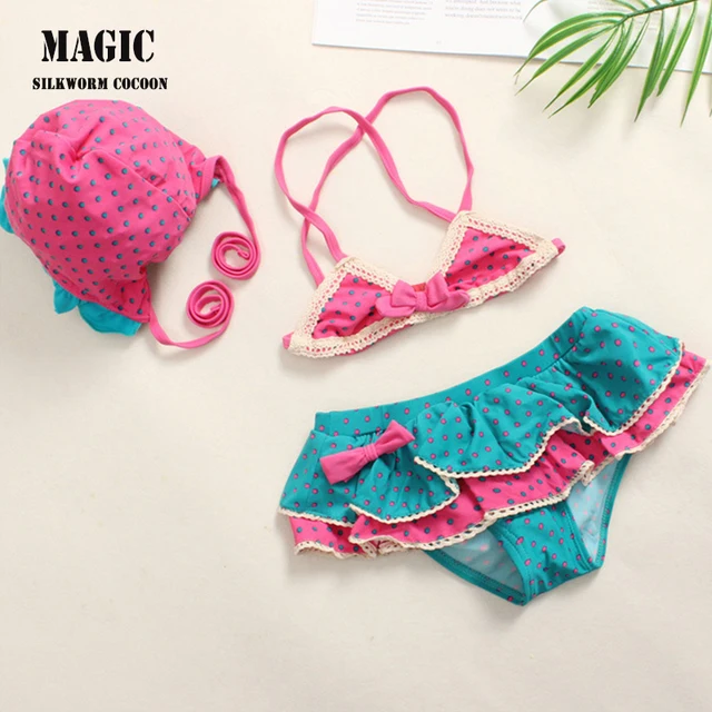 Best Offers New Girls two Piece Swimsuit Children Swimwear Children's Bathing Suit Triangle Siamese Princess Summer Beachwear Babywear