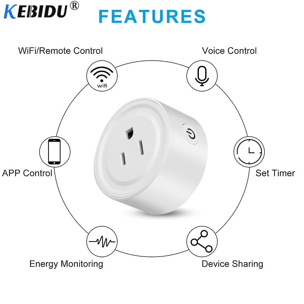 

KEBIDU Smart Plug Wifi Smart Socket Power Monitor EU US UK Korea Plug Outlet Works With for Google Home Mini for Alexa IFTTT