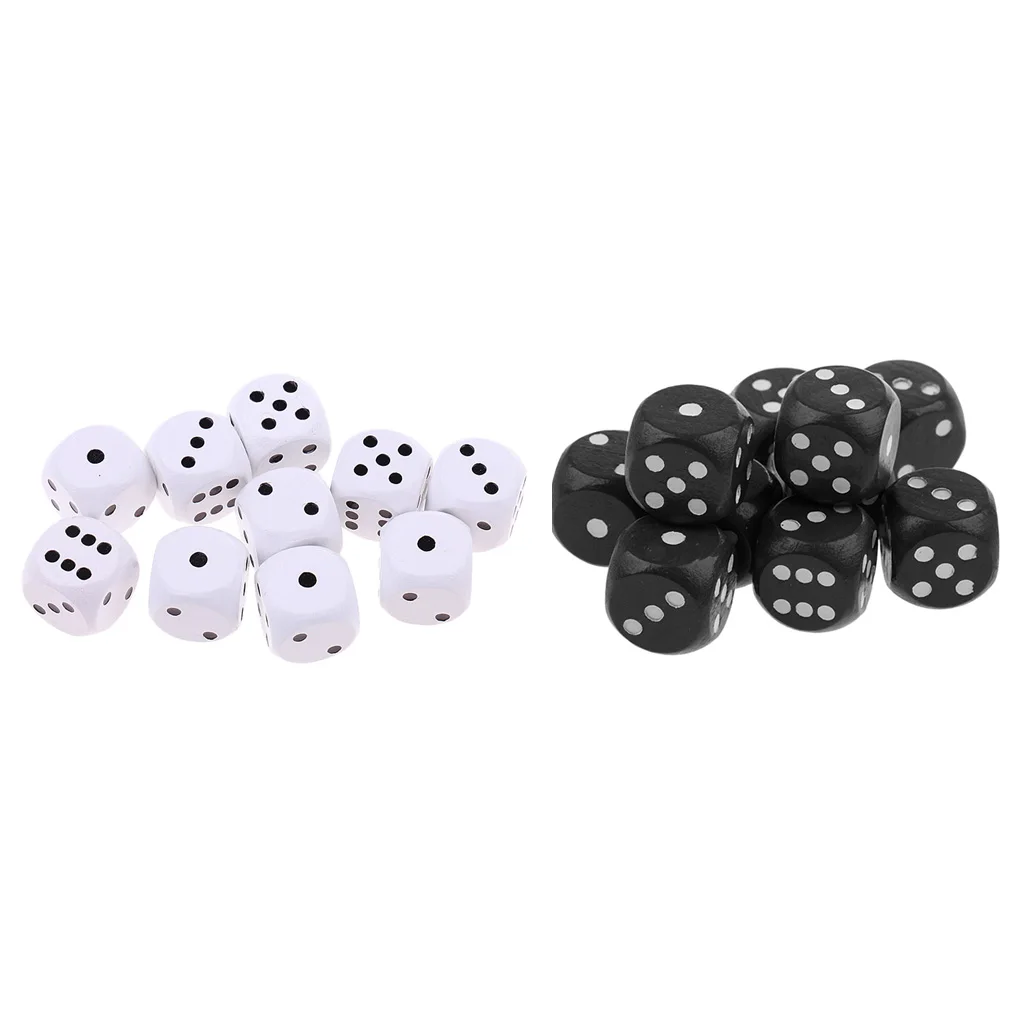 20Pcs Wooden Dice D6 Six Sided Dotted Dice for D&D TRPG MTG Board Game Toy Party Dice Casino Game Supplies