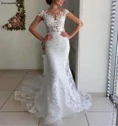 Vestido De Noiva/2019 Свадебные платья Русалочки с аппликацией в стиле бохо топ из органди с рукавами-крылышками; большие размеры; свадебные платья;