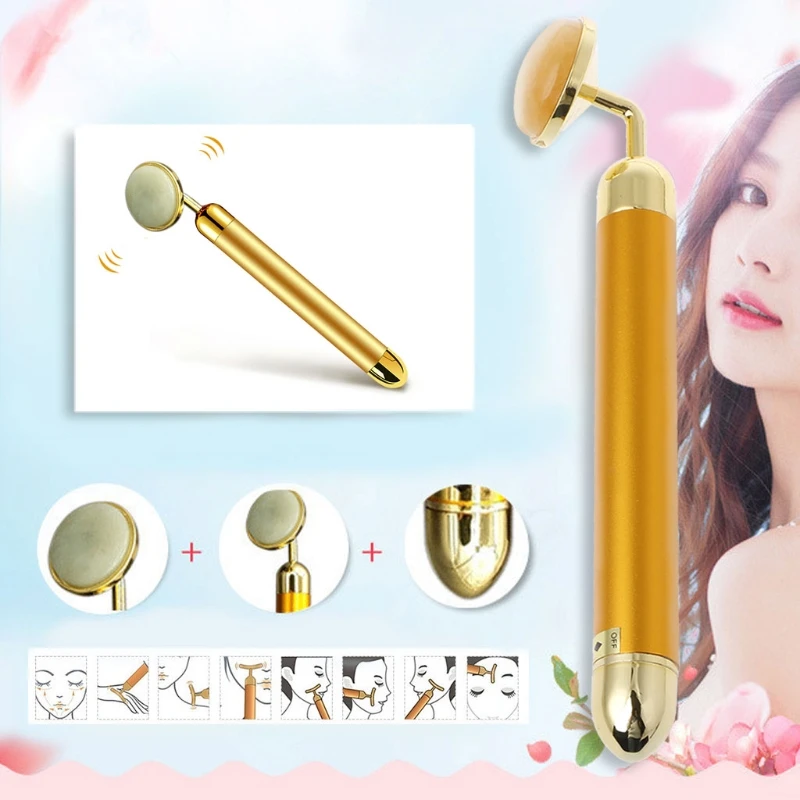 24K beauty Bar V лицо артефакт подтяжка лица палка для массажа лица нефритовый роликовый лицевой спа-массаж для тела