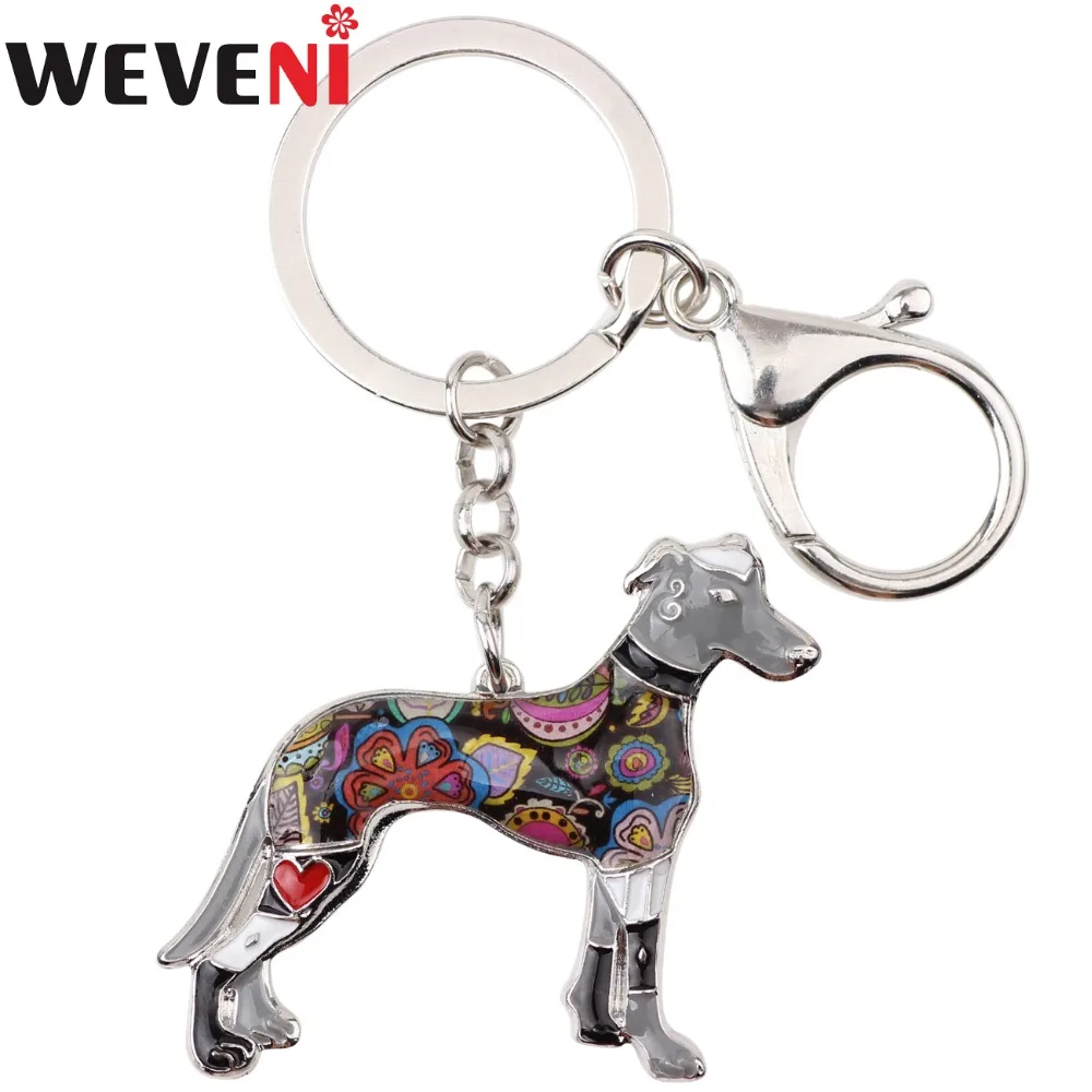 

WEVENI Enamel Alloy Galgos Greyhound Dog Key Chain Key Ring Bag Charm Cute Trendy Jewelry For Women Man Car Keychain Statement