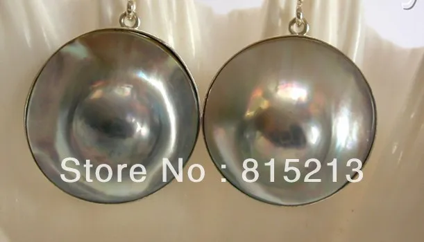 

wb00338 STUNNING AAA big 22mm round gray south sea mabe pearl earrings silver