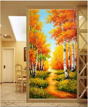

3d wallpaper custom photo non-woven mural Birch tree-lined trail autumn porch painting picture 3d walls room murals wallpaper