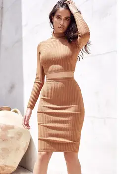 

autumn and winter full sexy knee-length turtleneck vintage bodycon pub party women bandage dress wholesale