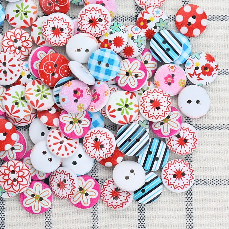 

Round 50Pcs 2 Holes Mixed Flower Wooden Buttons for Needlework Craft Sewing DIY Clothes Dolls Crafts Garment Accessories