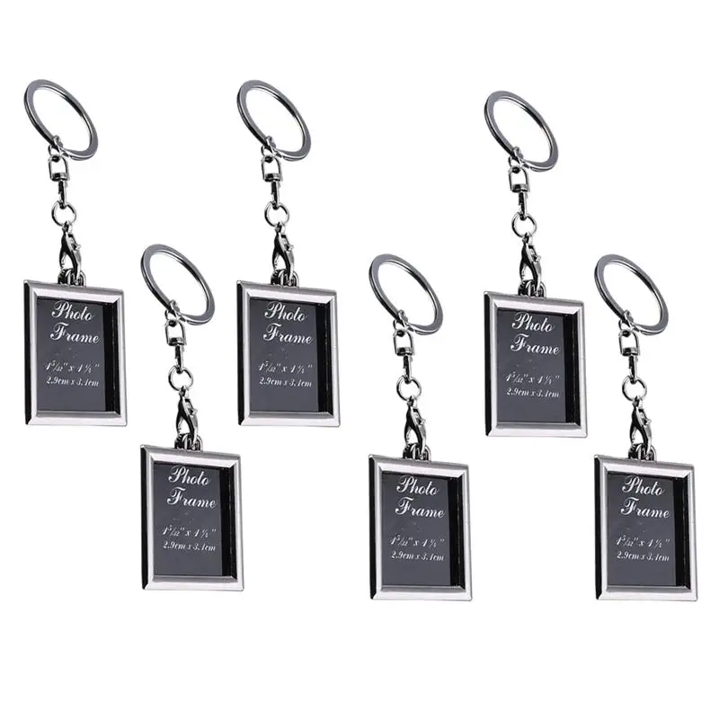 6Pcs Fashion Mini Photo Frame Metal Keychains Key Rings Keyfob Gift for