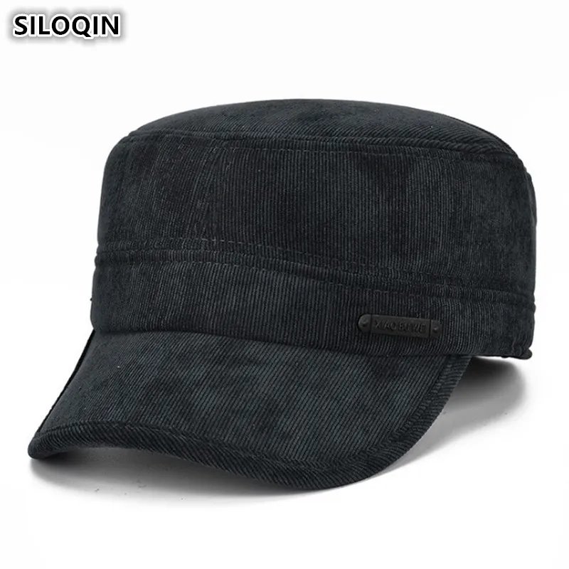 

SILOQIN Middle-aged Men's Flat Cap Winter Thick Warm Army Military Hats With Ears Cold-proof Anti-freezing Earmuffs Caps For Men