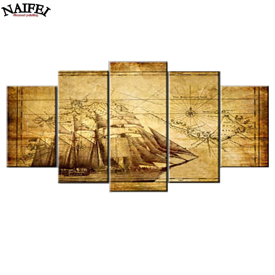 

5pcs/set,5D DIY Mosaic diamond Embroidery Sailing ship Diamond Painting Full square Rhinestone cross stitch home decor