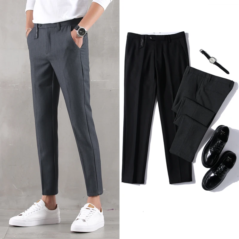 

Men's trousers 2019 summer new business casual embroidery nine points trousers gentleman Slim business casual men's clothing