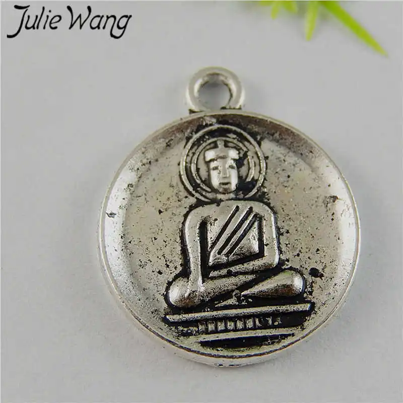 Julie Wang, 15 шт., Круглый Будда, свастика, античный серебряный сплав, подвески для бижутерии, ожерелья, сделай сам, декор для телефона