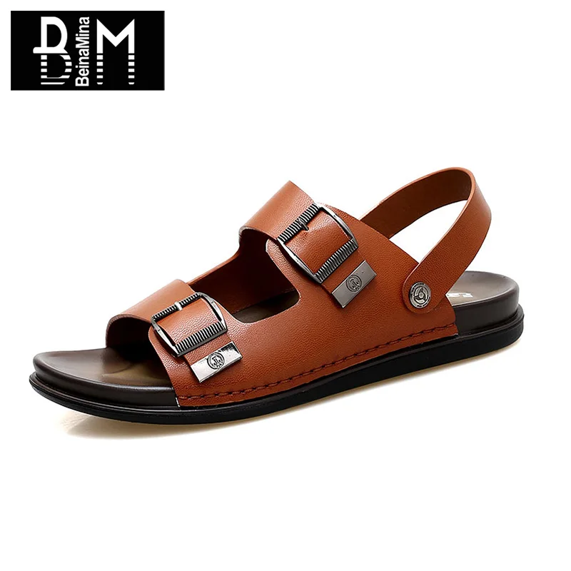 VulusValas Summer Men Beach Sandals Fretwork Open Toe Back Strap Flats