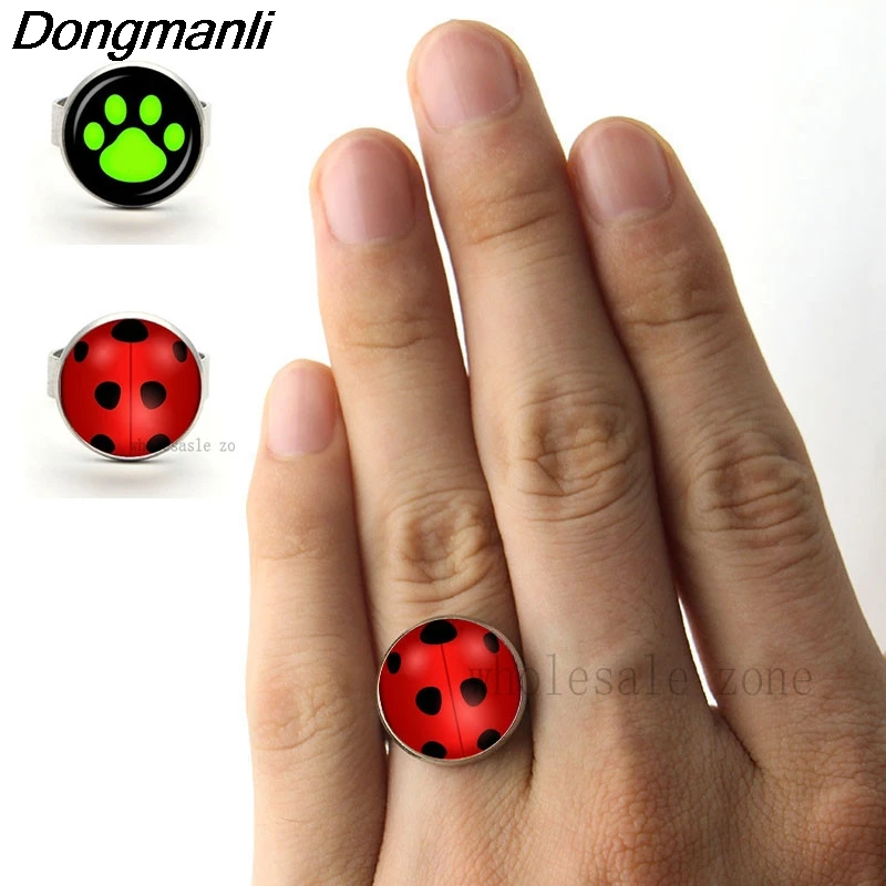 

P1168 DMLSKY New Fashion Cat Noir Cartoon Noir Green Paw Print adjustable Ring women rings men Jewelry