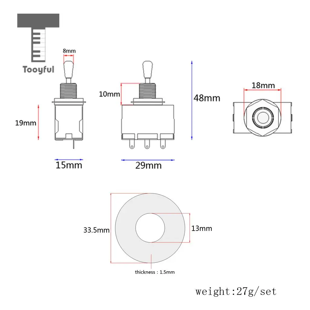 Tooyful 3 Way Toggle Switch Pickup Selector with Cream Knob & Guitar Switch Washer Ring Plate for LP SG Electric Guitar