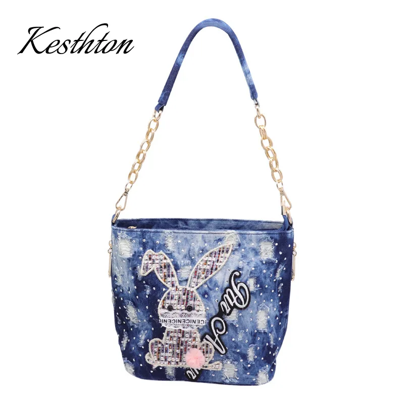 

Kesthton New Women Bags Casual Chain Messenger Bag Lady's Denim Handbags Famous Brands Shoulder Bag Clutch Bags Bolsa Feminina