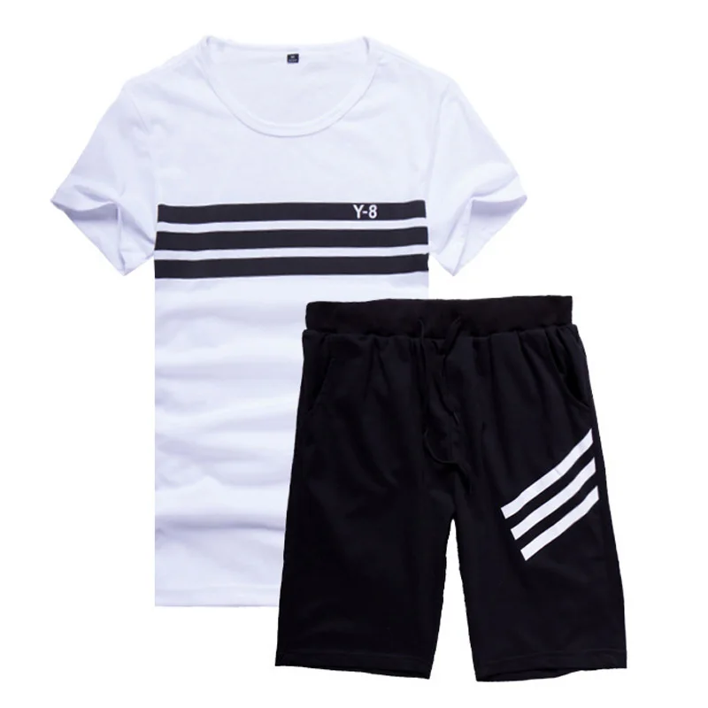 

Summer Men's Sets T Shirts+pants Two 2 Pieces Sets Casual Tracksuit Mens 2019 Brands Fashion Tshirt Gyms Fitness Short Pants Men