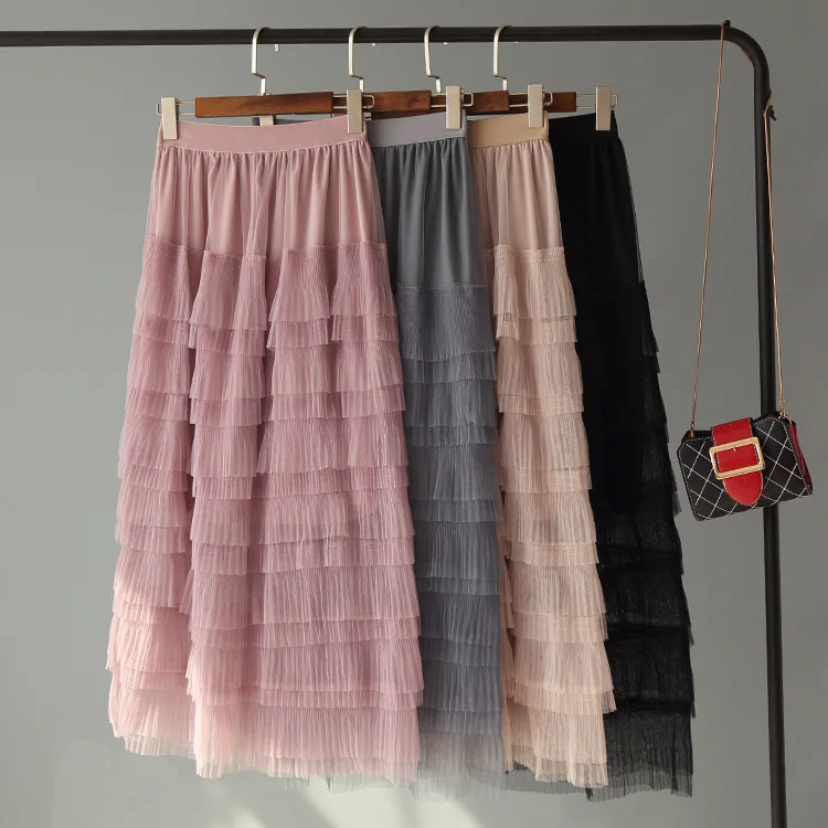 Юбки, новая распродажа, Женская юбка,, Осень-зима, милое сказочное платье с оборками, длинное платье средней длины