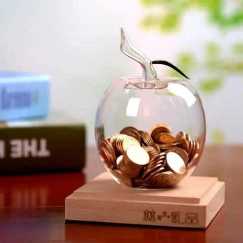 Милый прозрачный стеклянный яблочный копилка стеклянная банка Новинка Сувенир подарок на день рождения для детей