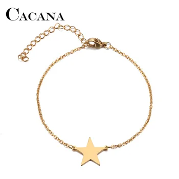 CACANA Stainless Steel Bracelet For Women Man Pentagram  Silver Color Pulseira Feminina Lover's Engagement Jewelry