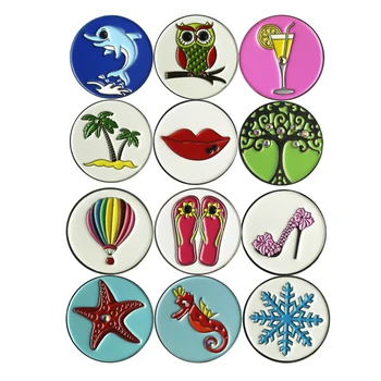 

PINMEI Embossied Iron Golf Ball Marks Sets Assorted Pattern Golf Makers Accessories- Can stick to Magnetic Hat Clip & Divot tool