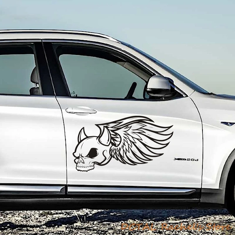 Skull Wings  Horn Car Sticker Demon Decal Fuel Tank Cover Door Window Trunk Motorcycle Helmet for Volkswagen VW Golf Polo SUV