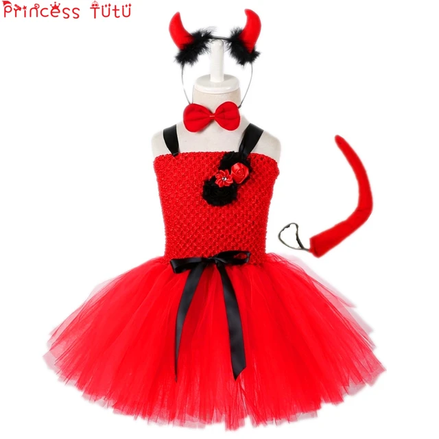 Halloween Red Little Devil Costume Set Girl Tutu Dress Kids Girl