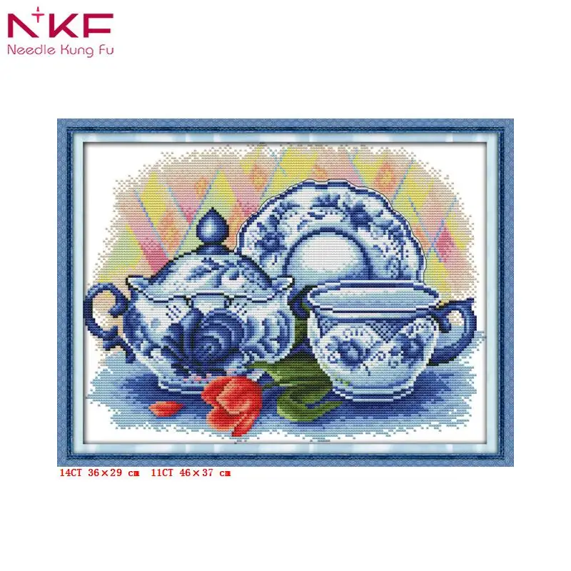 

NKF The celadon teapot home decor counted printed canvas cross stitch pattern diy kits DMC 11 14ct embroidery needlework sets