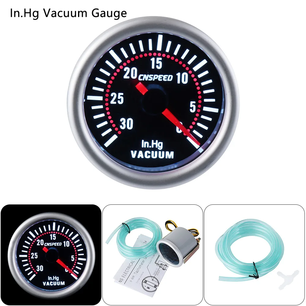 Универсальный Автомобильный авто 2 дюйма 52 мм Датчик светодиода Boost/PSI/Температура масла воды/давление/Тахометр/Вольт/вакуумный манометр металлический серый - Цвет: In.Hg Vacuum Gauge