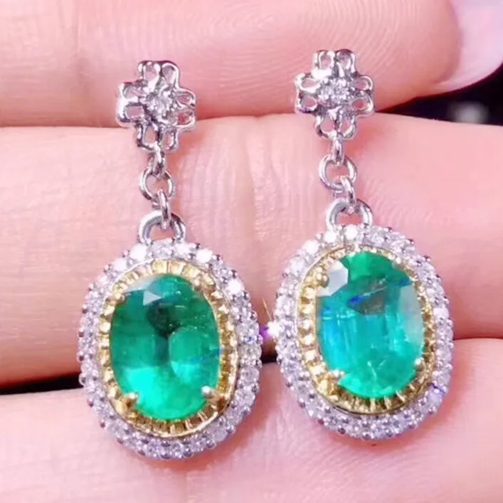 

Emerald drop earring Free shipping Natural real emerald 925 sterling silver 0.52ct*2pcs gemstone Fine jewelry #J18061605