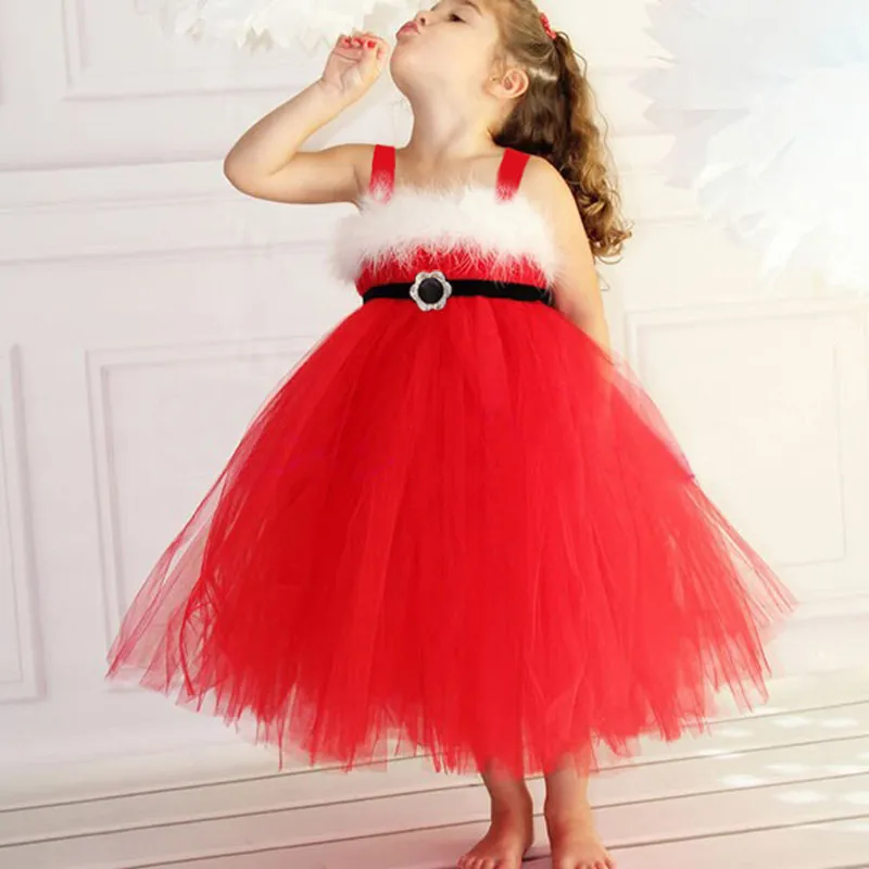 

Christmas Dress New Year Red Ankle-Length Girl Cloth O-neck Polyester Ball Gown