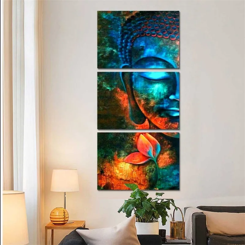 Günstige Bunte Abstrakte Blau Buddha Mit Lotus Moderne Wohnkultur Leinwand Drucken Religiöse Malerei Wand Kunst Bild Für Wohnzimmer