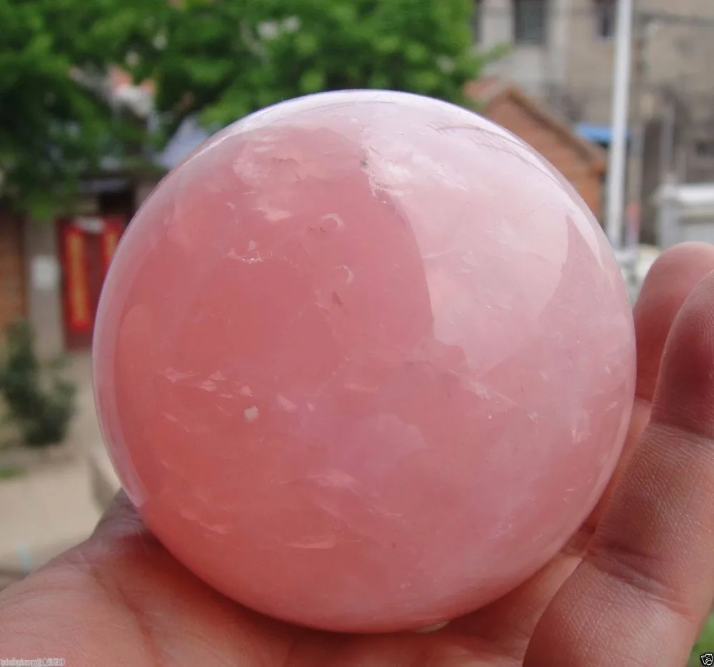 Healing Crystal Natural Pink Rose Quartz Gemstone Ball Divination Spher.lo