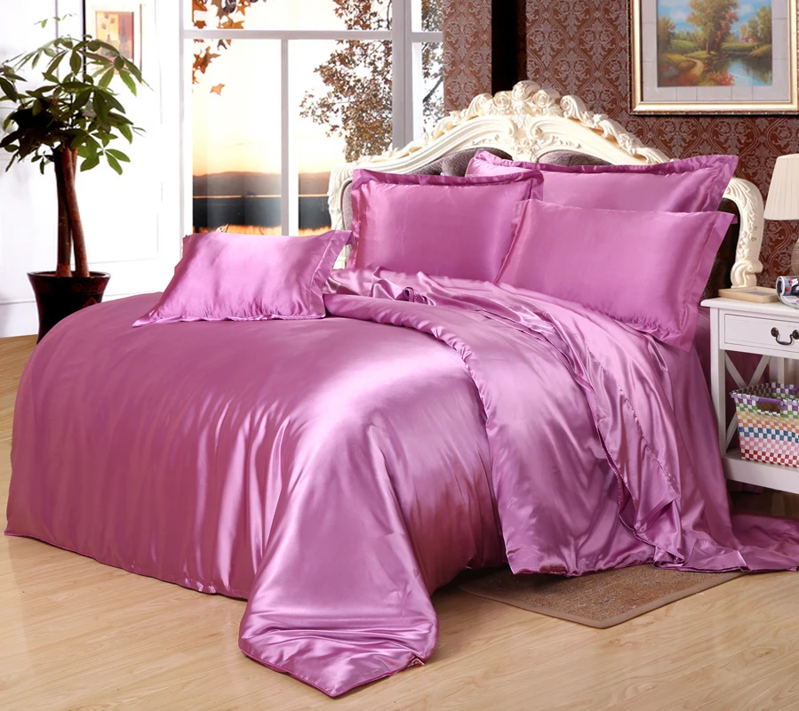 pure 95Silk+5Cotton satin silk bedding set,Home Textile King queen size bed set,bedclothes
