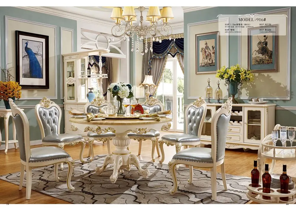 Us 35280 Vendita Calda Di Lusso In Legno Massiccio Tavolo Da Pranzo E Sedie Da Pranzo Mobili Set Con Armadietto Del Vino In Arredo Per Sala Da