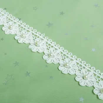 

13yard/lot 4cm Wide White Pearl Flower Handmade Beaded Embroidered Lace Edge Applique Diy Wedding Dress Sewing Craft Dentelle